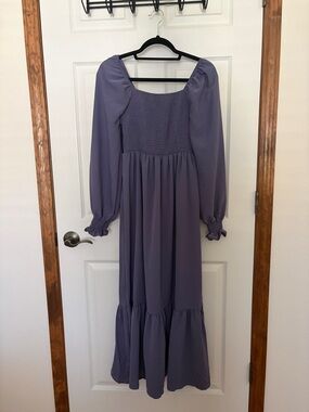 SHEIN Lavender Smocked Maxi Dress with Puff Sleeves